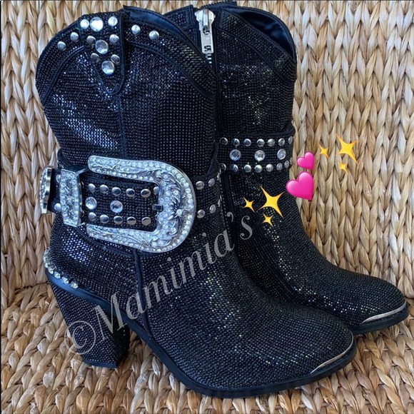 New Black Rhinestone Cowboy Boots - Picture 2 of 5
